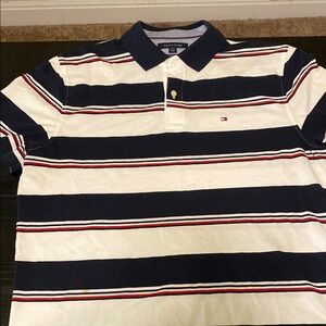 Tommy Hilfiger Blue and White Polo Shirt with Stripes